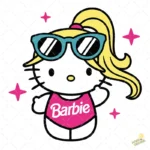 Vector Hello Kitty Barbie con Gafas de Sol y Traje de Baño para Sublimación