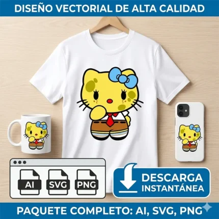Vector Hello Kitty Bob Esponja Pantalones Cuadrados Fusión para Sublimación
