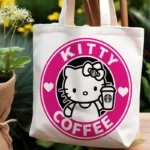 Vector Hello Kitty Coffee Isologotipo Circular Rosa para Sublimación