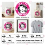 Vector Hello Kitty Coffee Isologotipo Circular Rosa para Sublimación