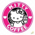 Vector Hello Kitty Coffee Isologotipo Circular Rosa para Sublimación
