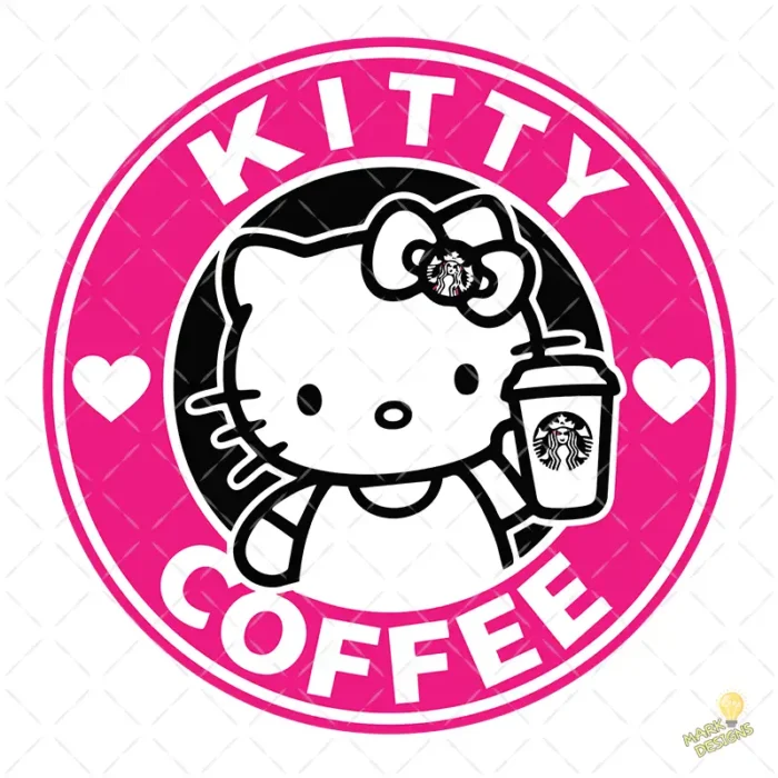 Vector Hello Kitty Coffee Isologotipo Circular Rosa para Sublimación