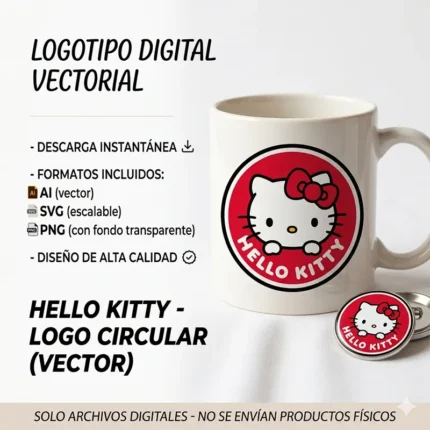 Vector Hello Kitty Emblema Circular Rojo Asomada para Sublimación