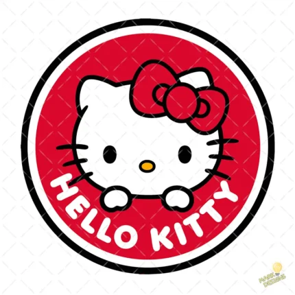 Vector Hello Kitty Emblema Circular Rojo Asomada para Sublimación
