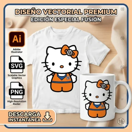 Vector Hello Kitty Goku Dragon Ball Z Anime Mashup para Sublimación