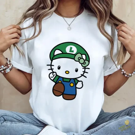 Vector Hello Kitty Luigi Super Mario Bros Gamer Mashup para Sublimación