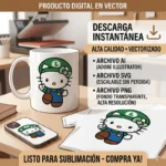 Vector Hello Kitty Luigi Super Mario Bros Gamer Mashup para Sublimación