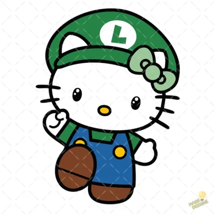 Vector Hello Kitty Luigi Super Mario Bros Gamer Mashup para Sublimación