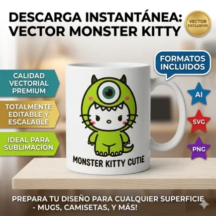 Vector Hello Kitty Mike Wazowski Monsters Inc Animación Mashup para Sublimación