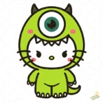 Vector Hello Kitty Mike Wazowski Monsters Inc Animación Mashup para Sublimación