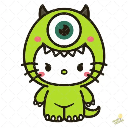 Vector Hello Kitty Mike Wazowski Monsters Inc Animación Mashup para Sublimación