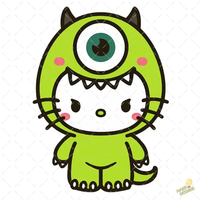 Vector Hello Kitty Mike Wazowski Monsters Inc Animación Mashup para Sublimación