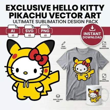Vector Hello Kitty Pikachu Pokémon Fusión Colección para Sublimación