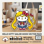Vector Hello Kitty Sailor Moon Traje Anime Mashup para Sublimación