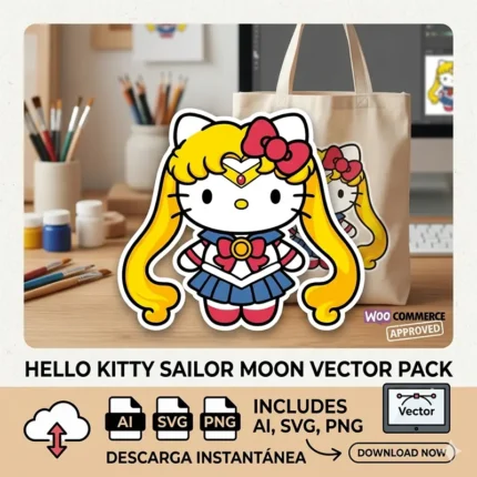 Vector Hello Kitty Sailor Moon Traje Anime Mashup para Sublimación