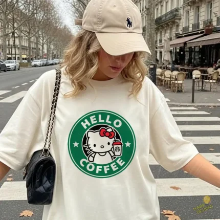 Vector Hello Kitty Starbucks Coffee Isologotipo Circular para Sublimación