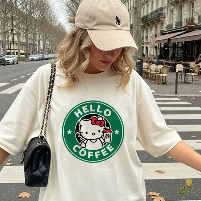 Vector Hello Kitty Starbucks Coffee Isologotipo Circular para Sublimación