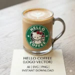 Vector Hello Kitty Starbucks Coffee Isologotipo Circular para Sublimación