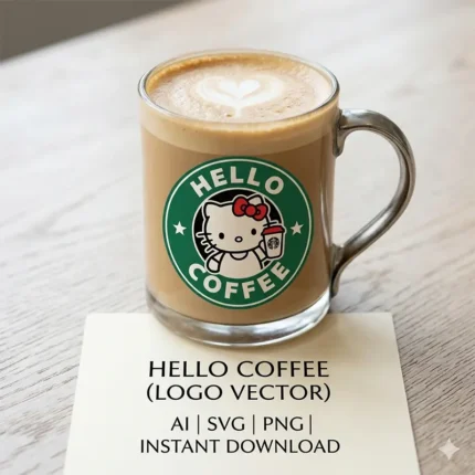 Vector Hello Kitty Starbucks Coffee Isologotipo Circular para Sublimación