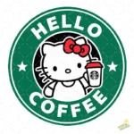 Vector Hello Kitty Starbucks Coffee Isologotipo Circular para Sublimación