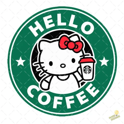 Vector Hello Kitty Starbucks Coffee Isologotipo Circular para Sublimación