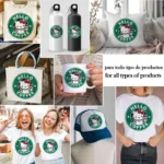 Vector Hello Kitty Starbucks Coffee Isologotipo Circular para Sublimación
