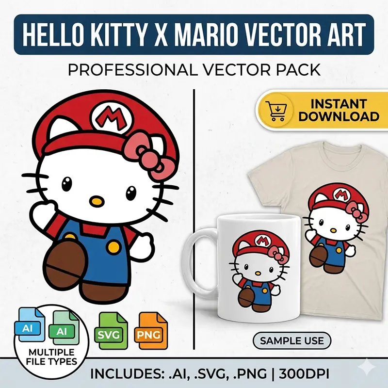 Vector Hello Kitty Super Mario Bros Gamer Mashup para Sublimación1 Vector Hello Kitty Super Mario Bros Gamer Mashup para Sublimación