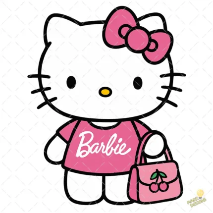 Vector Hello Kitty Vestida de Barbie con Cartera Mashup para Sublimación