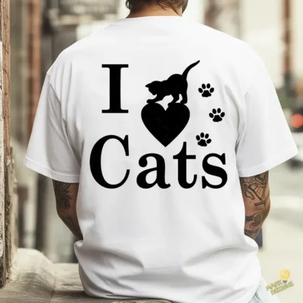 Vector I Love Cats con Gatito y Huellas para Sublimación