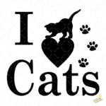 Vector I Love Cats con Gatito y Huellas para Sublimación