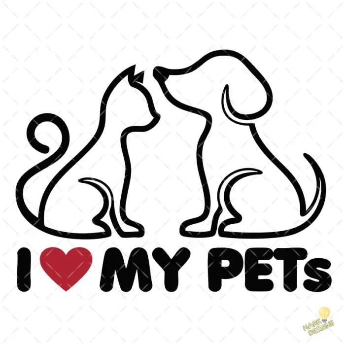 Vector I Love My Pets Perro y Gato Line Art para Sublimación