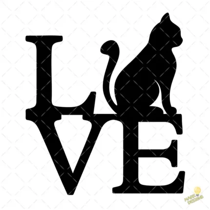 Vector LOVE con Silueta de Gato Minimalista para Sublimación