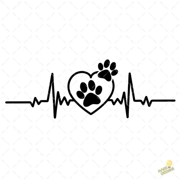 Vector Latido Heartbeat con Corazón y Huellas para Sublimación
