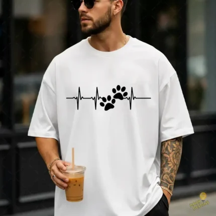 Vector Latido Huellas Mascota Heartbeat para Sublimar Termos