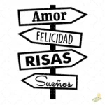 Vector Letrero Direcciones Amor Felicidad Risas Sueños para Sublimar