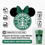 Vector Minnie Mouse Starbucks Coffee Isologotipo Circular para Sublimación