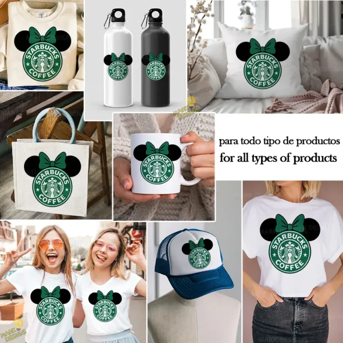 Vector Minnie Mouse Starbucks Coffee Isologotipo Circular para Sublimación