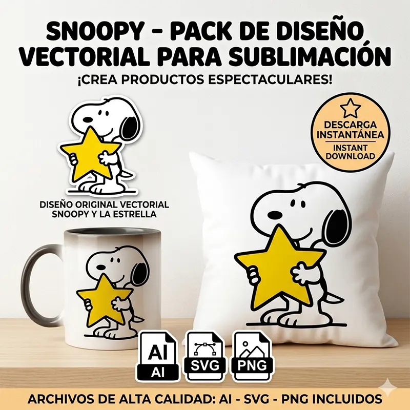 Vector Snoopy Abrazando Estrella Amarilla Ilustración para Sublimación1 Vector Snoopy Abrazando Estrella Amarilla Ilustración para Sublimación