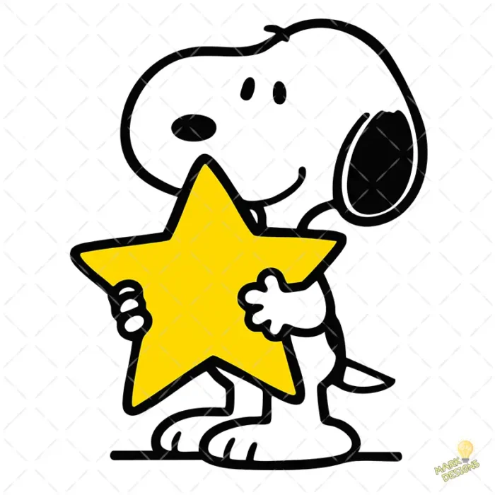 Vector Snoopy Abrazando Estrella Amarilla Ilustración para Sublimación