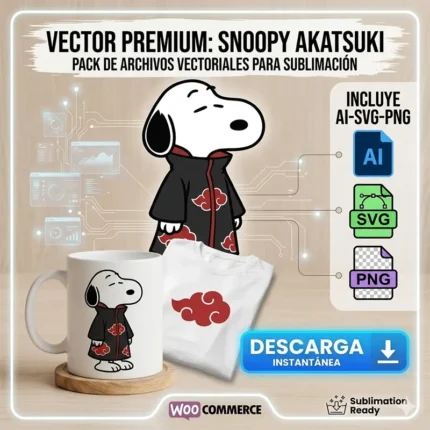 Vector Snoopy Akatsuki con Capa de Nubes Rojas Anime Mashup para Sublimación
