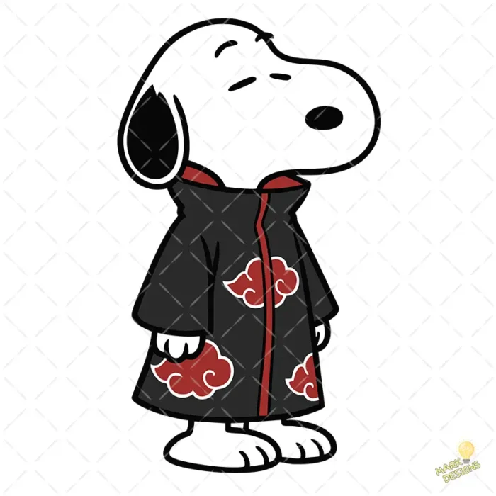Vector Snoopy Akatsuki con Capa de Nubes Rojas Anime Mashup para Sublimación