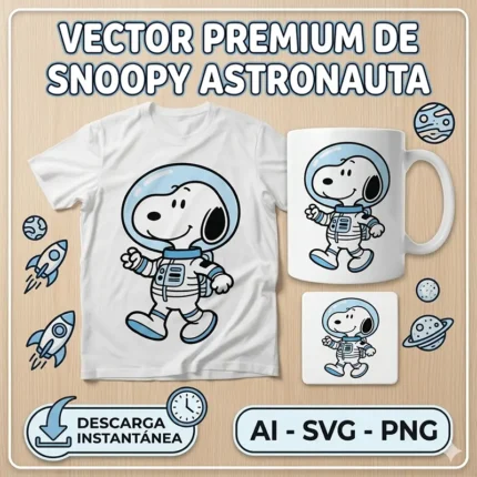Vector Snoopy Astronauta en Traje Espacial para Sublimación y Regalos