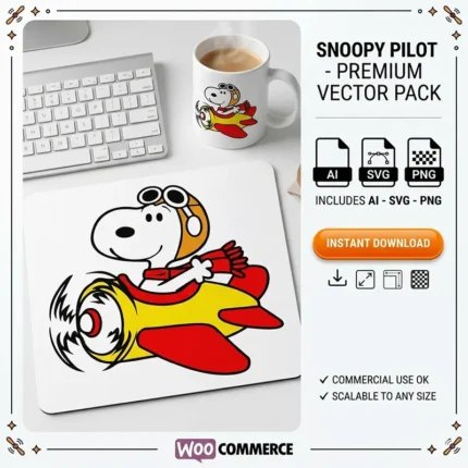 Vector Snoopy Aviador Volando en Avión Amarillo para Sublimación