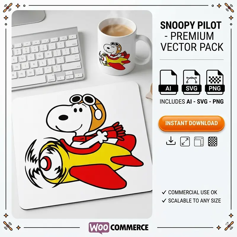 Vector Snoopy Aviador Volando en Avión Amarillo para Sublimación1 Vector Snoopy Aviador Volando en Avión Amarillo para Sublimación