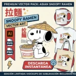 Vector Snoopy Comiendo Ramen Snoodles Estilo Asiático para Sublimación
