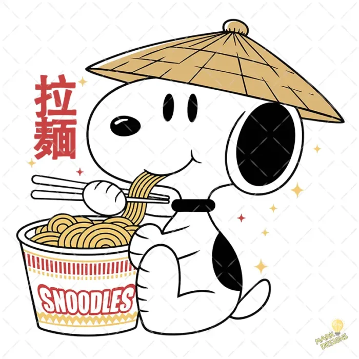 Vector Snoopy Comiendo Ramen Snoodles Estilo Asiático para Sublimación
