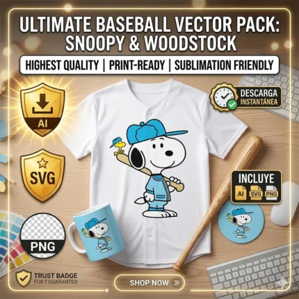 Vector Snoopy Jugador de Béisbol con Woodstock para Sublimación