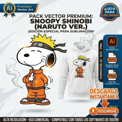 Vector Snoopy Naruto Uzumaki Anime Mashup Colección para Sublimación