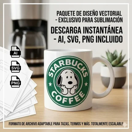 Vector Snoopy Starbucks Coffee Isologotipo Circular para Sublimación