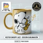 Vector Snoopy Tocando Saxofón con Notas Musicales para Sublimación